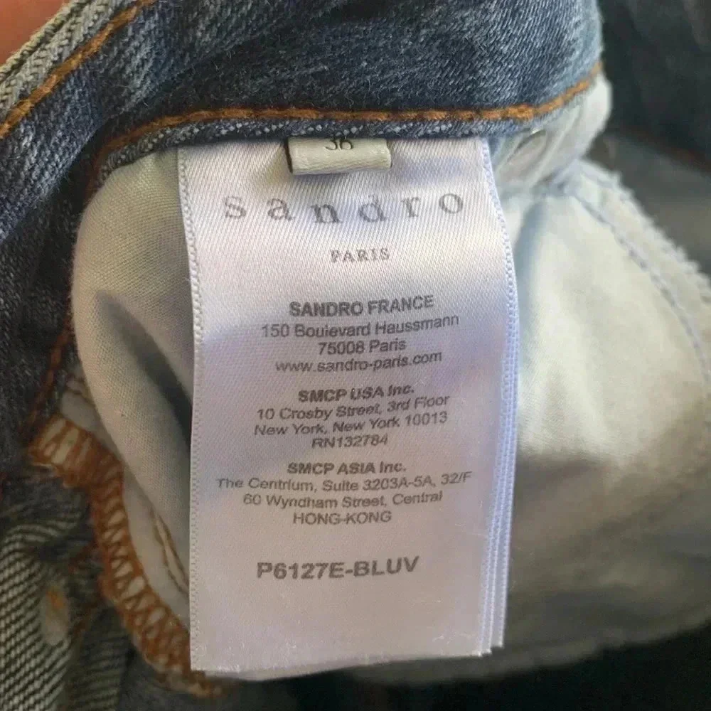 SANDRO Hani zip-detailed patchwork high-rise slim-leg jeans Size 28 - Picture 8 of 8